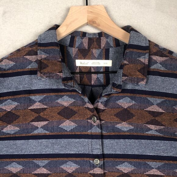 WOOLRICH Aztec Flannel Shirt Women's‎ XL Blue Button Up Casual Western Ranch - Picture 2 of 16
